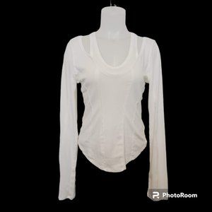 We The Free People White Cut Out Long Sleeve Top w Racerback Tank Straps Sz M